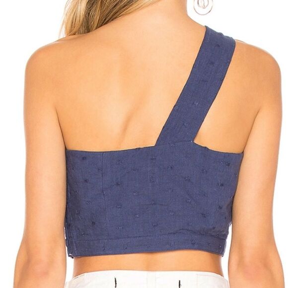 Tularosa One Shoulder Crop Top Blue Linen XXS - Picture 2 of 9